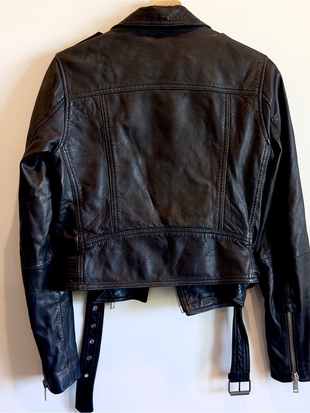 Superdry 100% Sheepskin Leather Moto Jacket Black Cropped Biker Women S - Picture 3 of 9